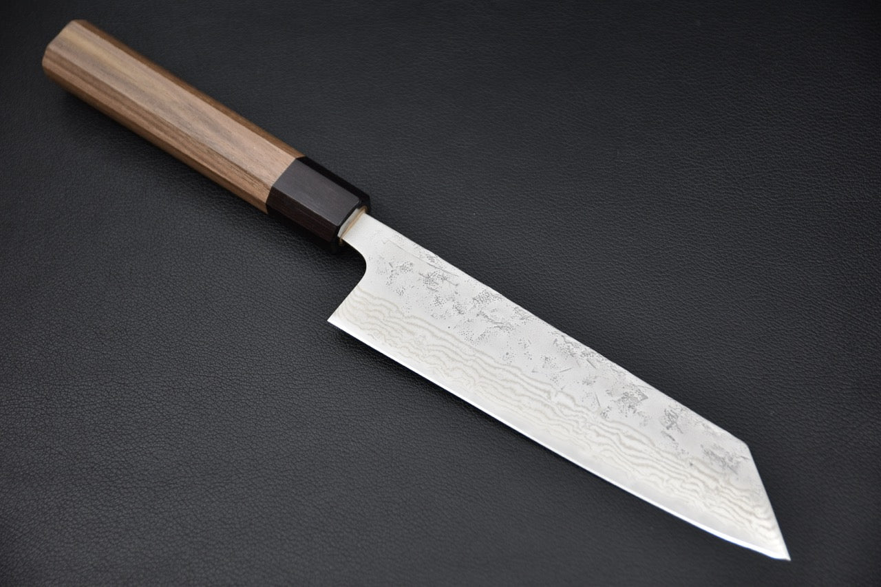 Couteau japonais bunka 170mm en acier suédois nashiji damas, manche en noyer — Stay Sharp Montréal