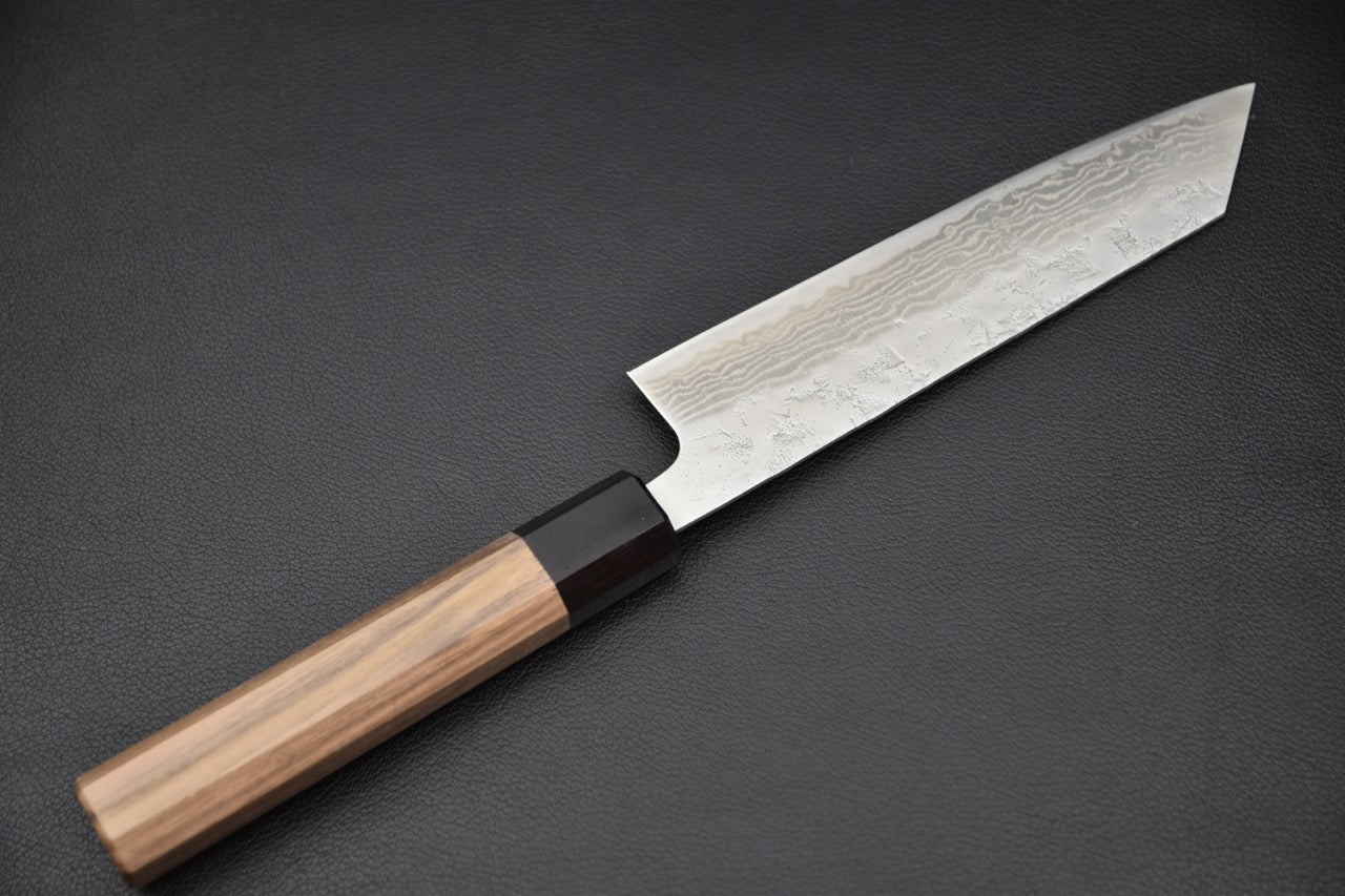 Vue complète du couteau japonais bunka 170mm manche en noyer — Stay Sharp Montréal