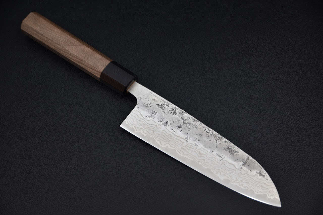 Hitohira Futana Swedish Steel Nashiji Damascus Santoku 170mm Noyer