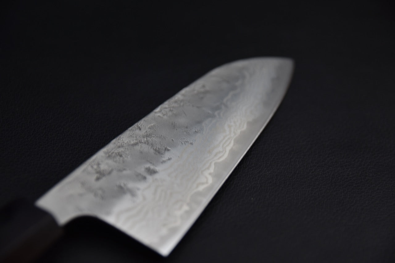 Hitohira Futana Swedish Steel Nashiji Damascus Santoku 170mm Noyer