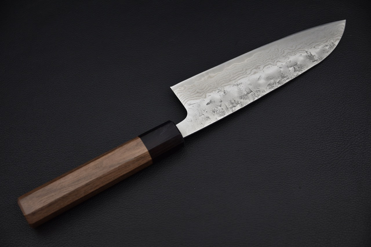 Hitohira Futana Swedish Steel Nashiji Damascus Santoku 170mm Noyer