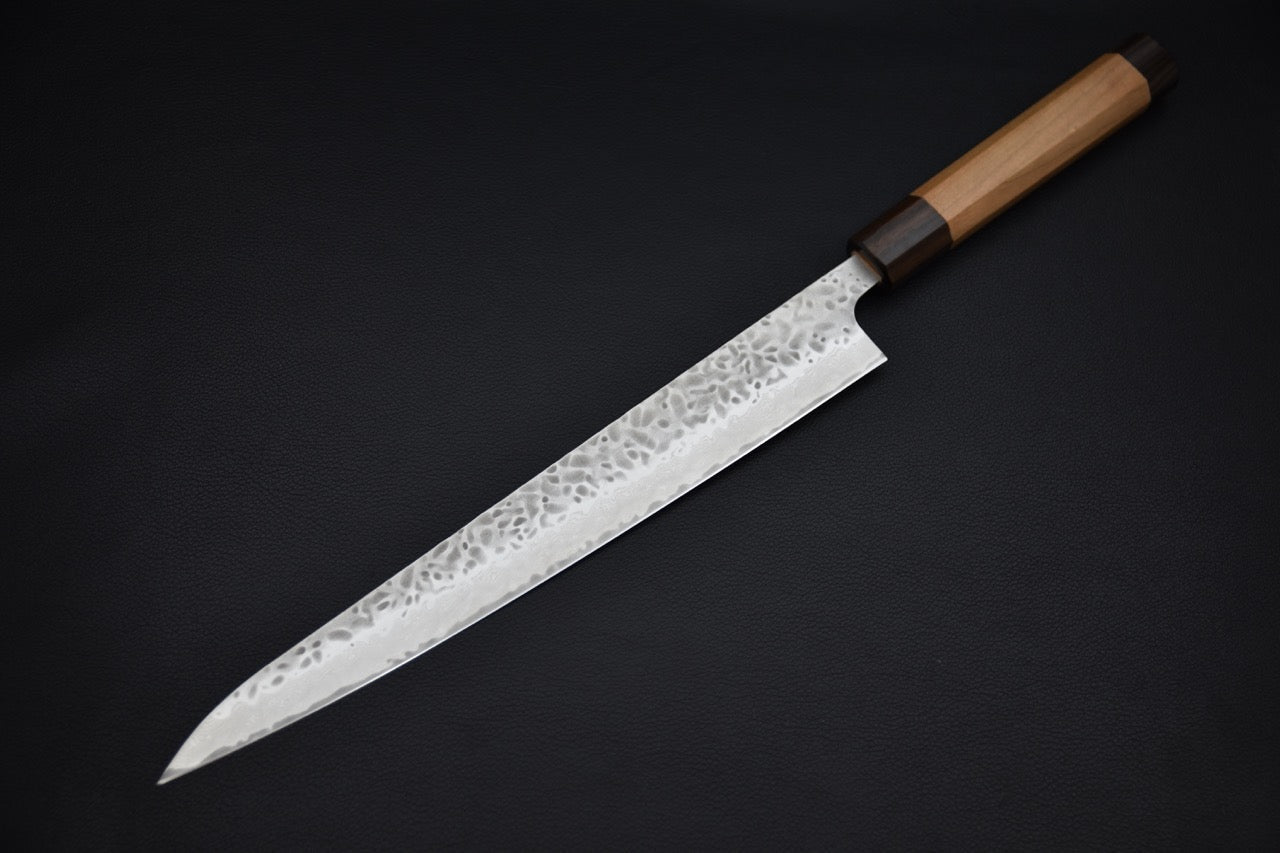 Hitohira Futana Stainless Tsuchime Damascus Sujihiki 270mm Cerisier