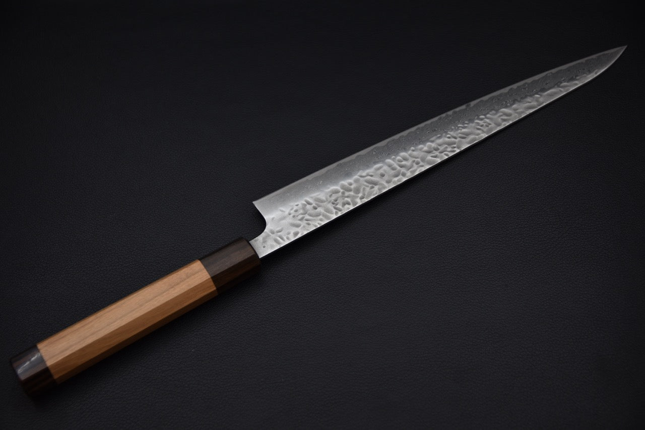 Hitohira Futana Stainless Tsuchime Damascus Sujihiki 270mm Cerisier