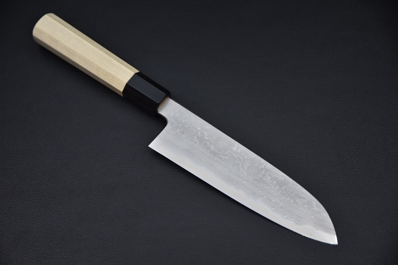 Hitohira Gorobei Kyuzo Shirogami #2 Damascus Santoku Ho