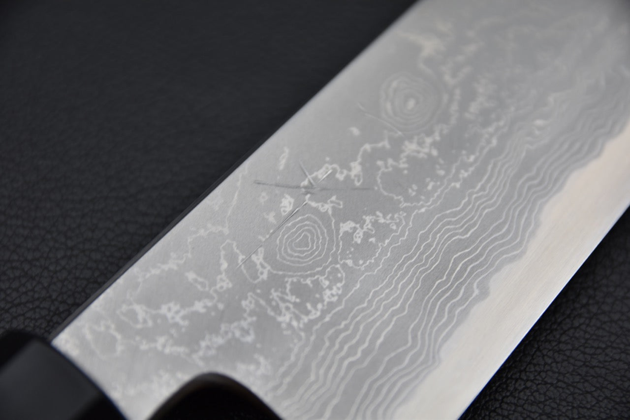 Hitohira Gorobei Kyuzo Shirogami #2 Damascus Santoku Ho