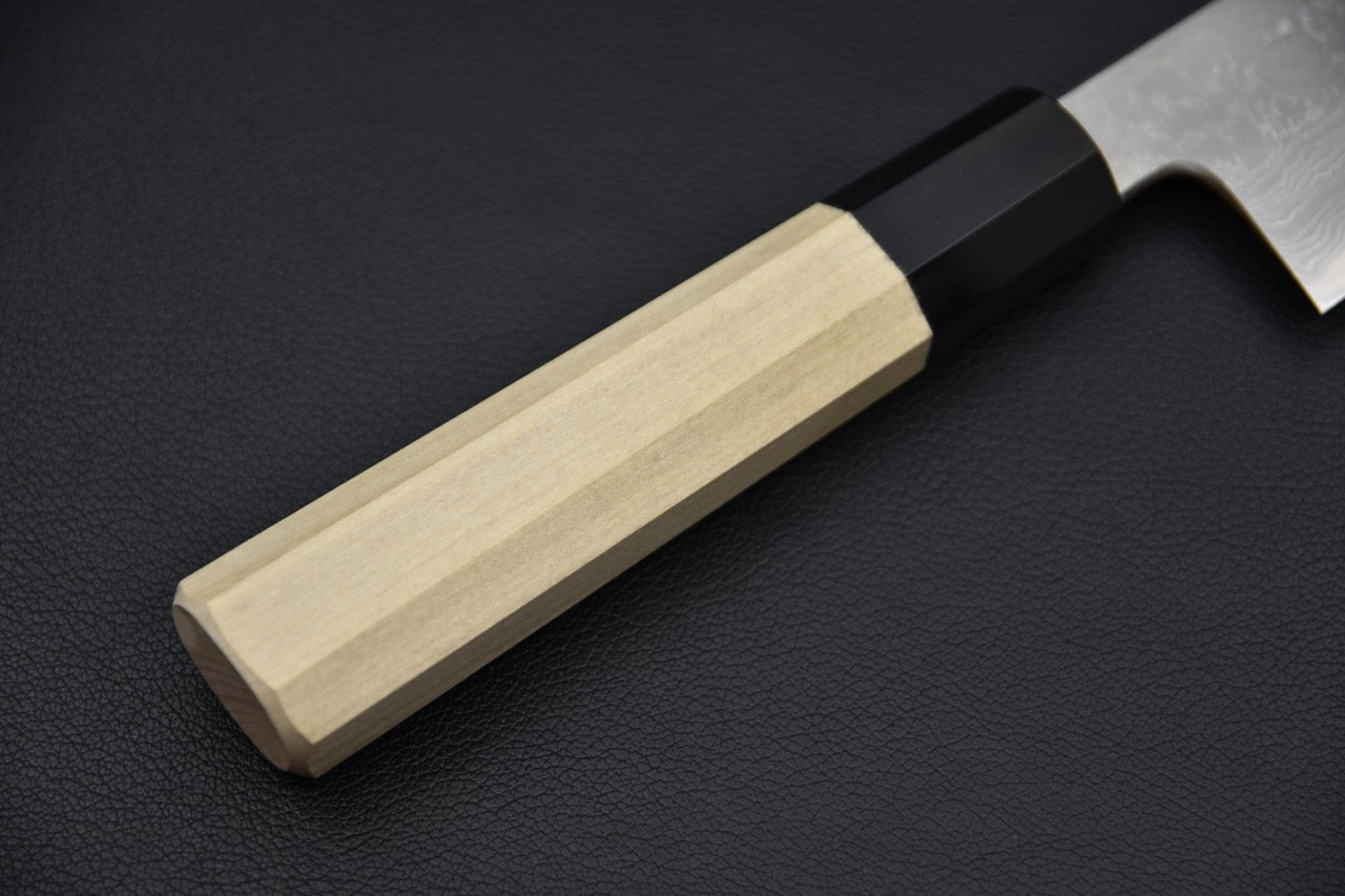 Hitohira Gorobei Kyuzo Shirogami #2 Damascus Santoku Ho