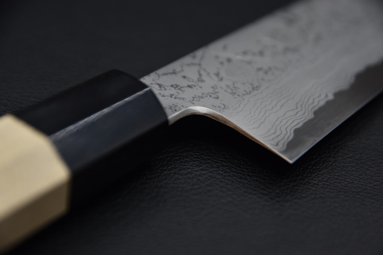 Hitohira Gorobei Kyuzo Shirogami #2 Damascus Santoku Ho