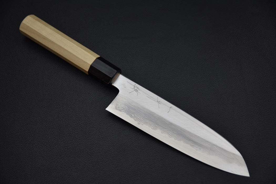 Hitohira Gorobei Ren Shirogami #2 Damascus Santoku Ho