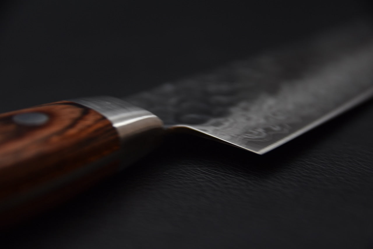 Hitohira HG Tsuchime Damascus Gyuto 180mm Mahogany Imitation