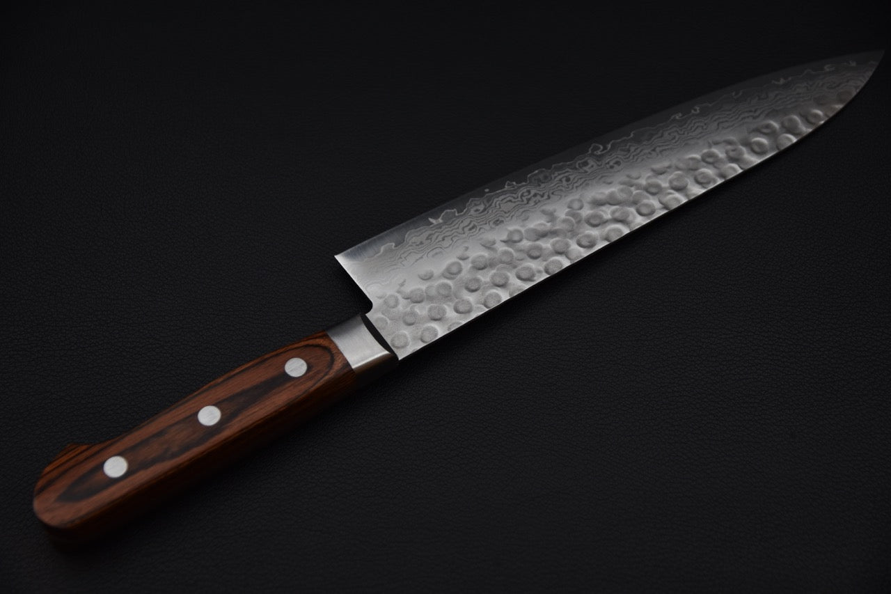 Hitohira HG Tsuchime Damascus Gyuto 210mm Imitation Acajou