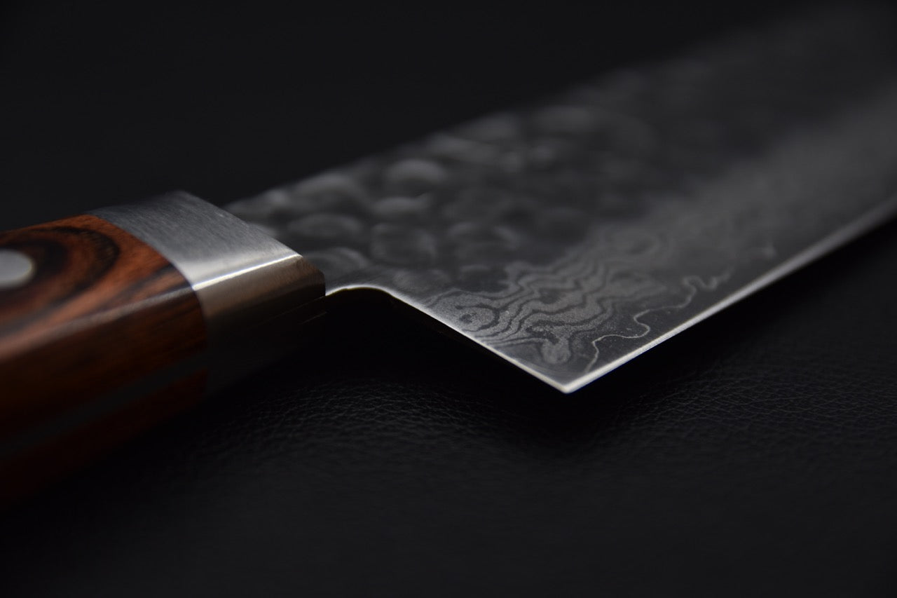 Hitohira HG Tsuchime Damascus Gyuto 210mm Imitation Acajou
