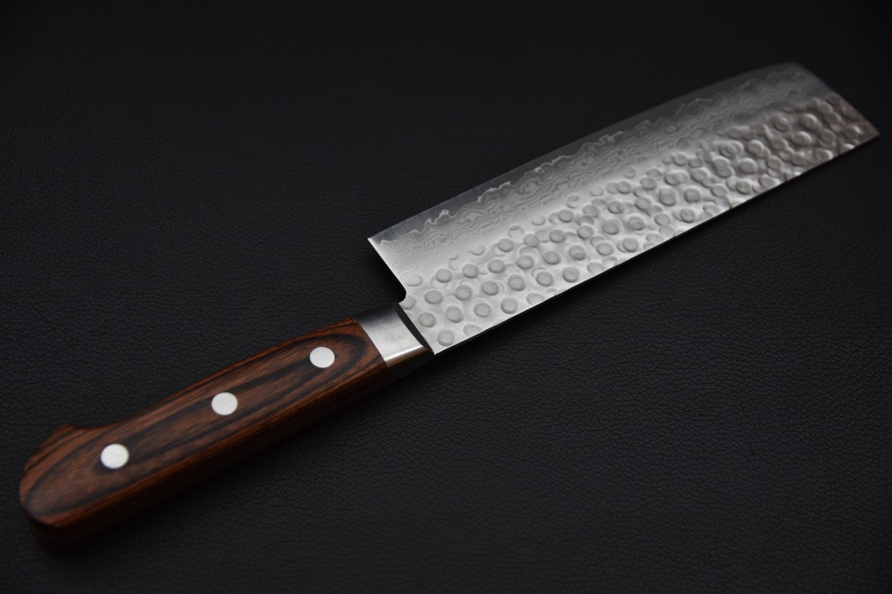 Hitohira HG Tsuchime Damascus Nakiri 160mm Imitation Acajou