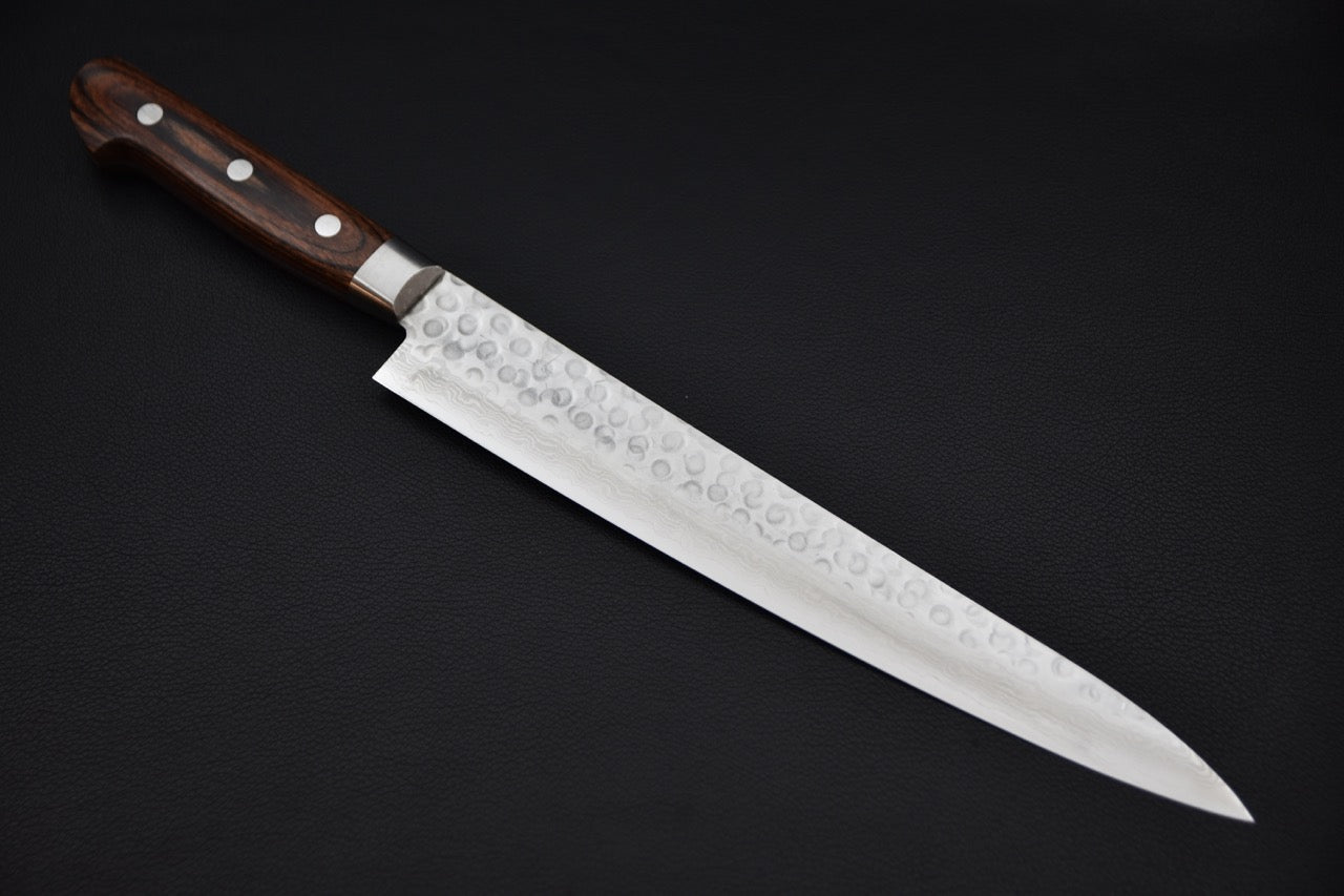 Hitohira HG Tsuchime Damascus Sujihiki 240mm Imitation Acajou