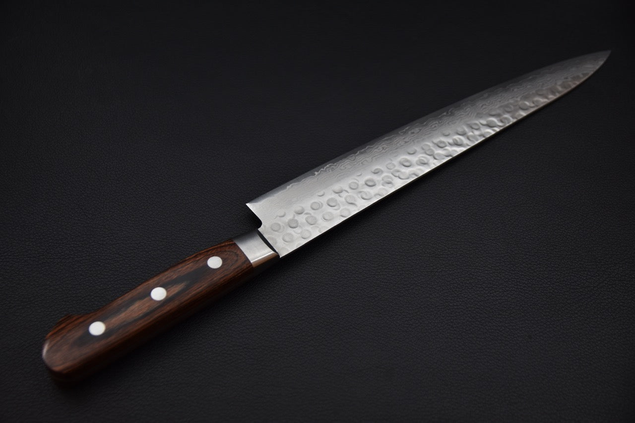 Hitohira HG Tsuchime Damascus Sujihiki 240mm Imitation Acajou