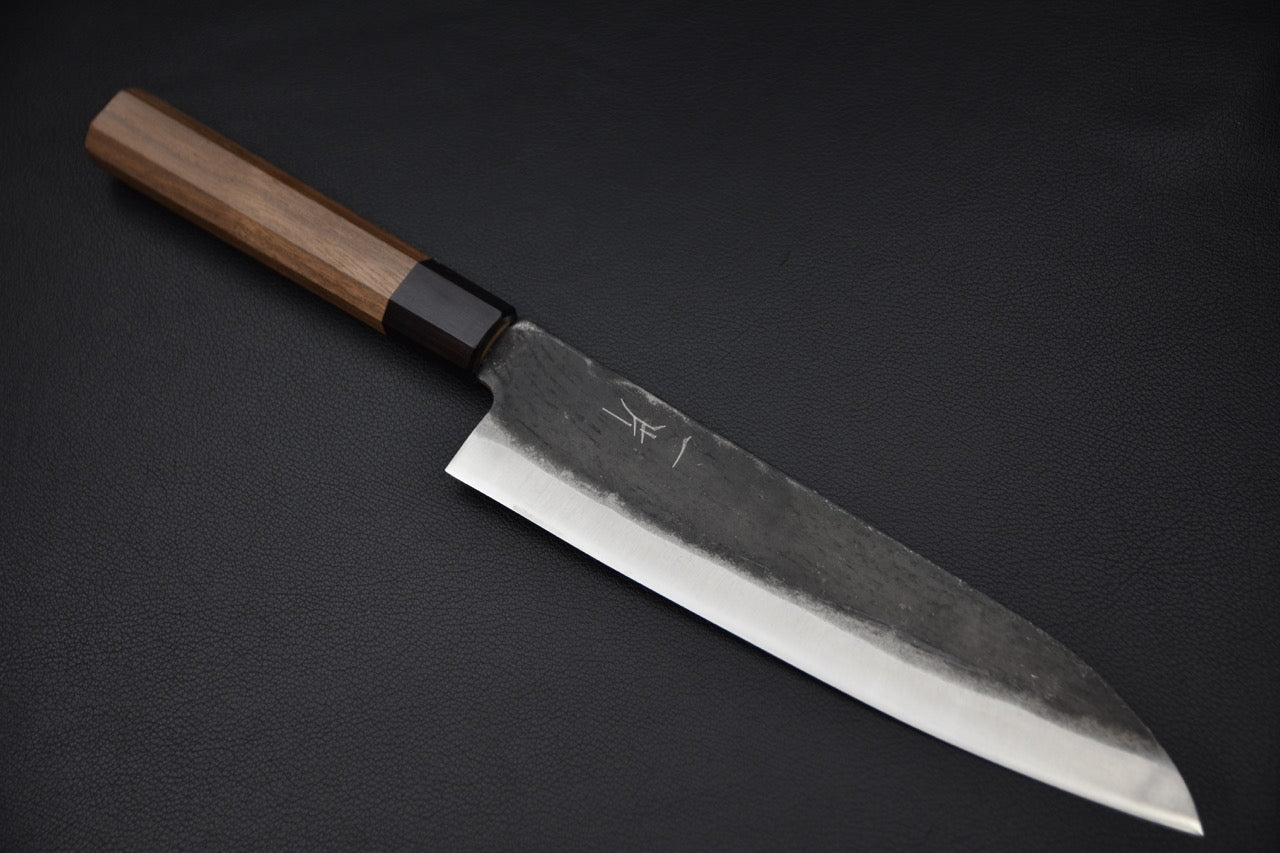 couteau japonais gyuto lame Kurouchi Aogami #1 avec manche noyer octogonal