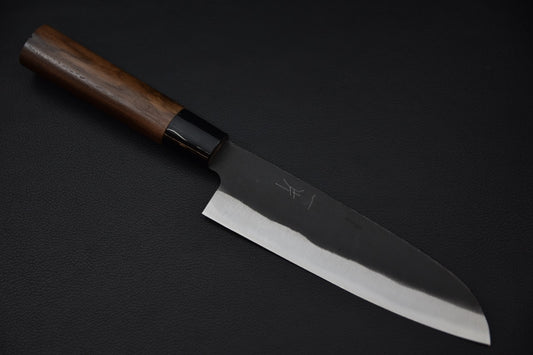 Couteau japonais Hitohira Hizen Kurouchi White #2 Santoku 165 mm vue complète manche noyer