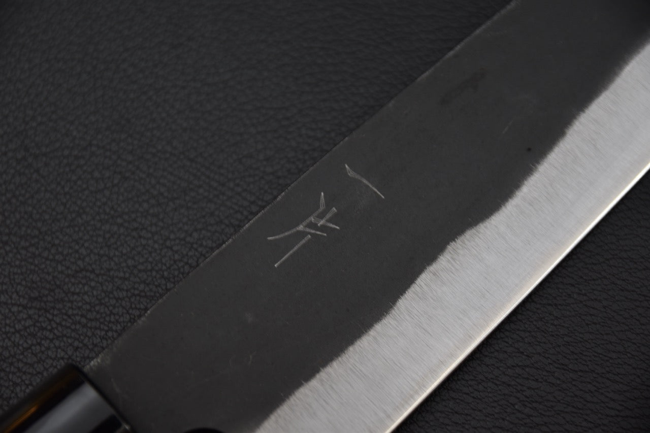 Couteau japonais Hitohira Hizen Kurouchi White #2 Santoku profil lame et manche en noyer