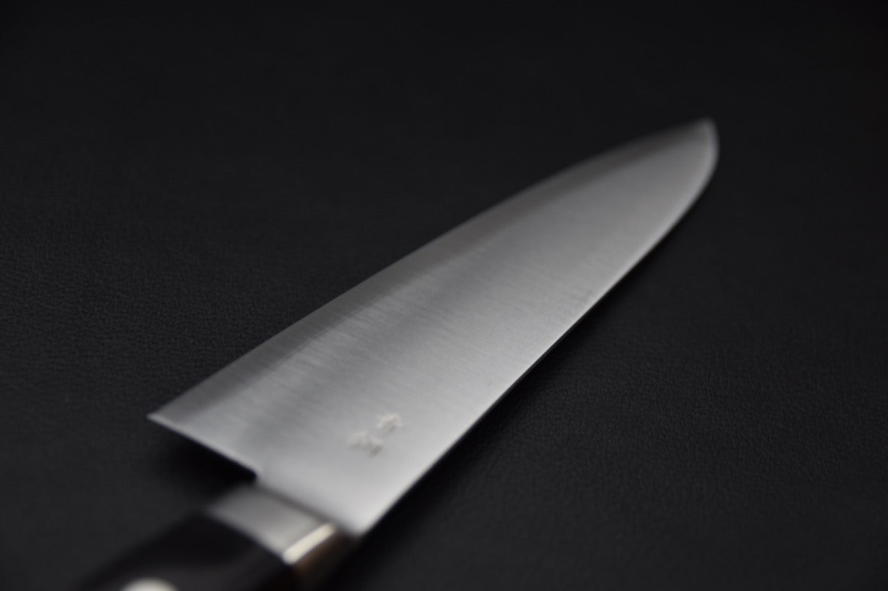 couteau japonais manche Pakka occidental, finition lisse et élégante avec rivets visibles