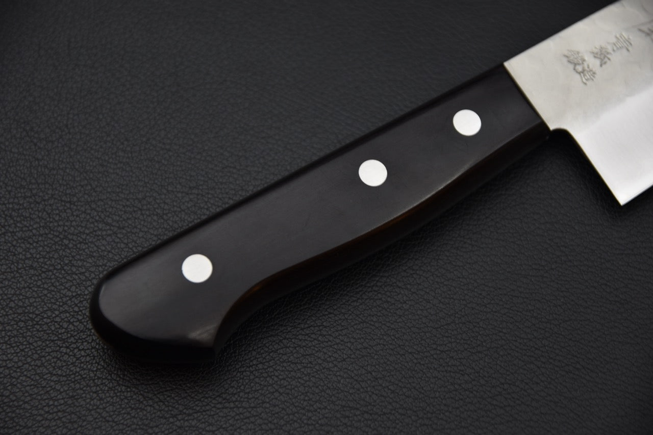 Hitohira Imojiya Kuma Blue #2 Nashiji Tsuchime Santoku 170mm Pakka Handle