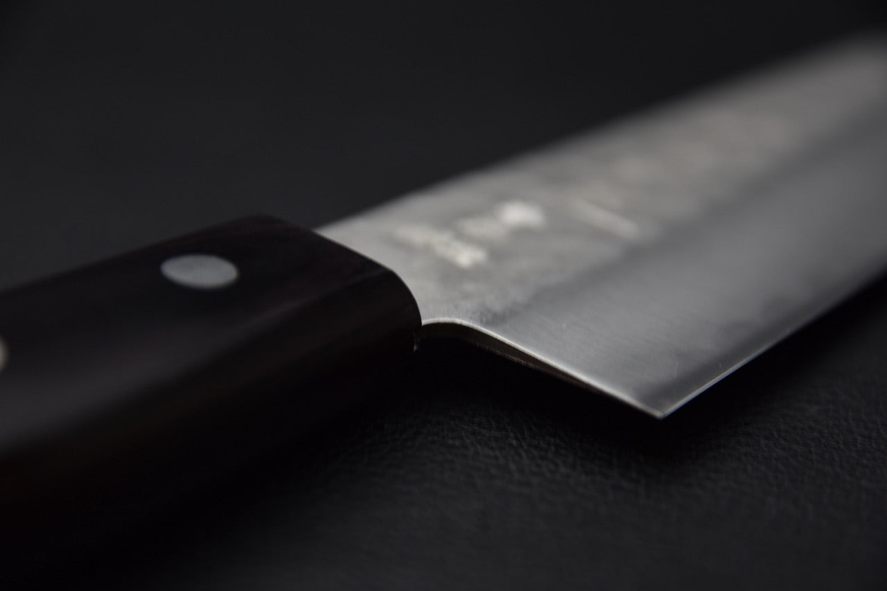 Hitohira Imojiya Kuma Blue #2 Nashiji Tsuchime Santoku 170mm Pakka Handle