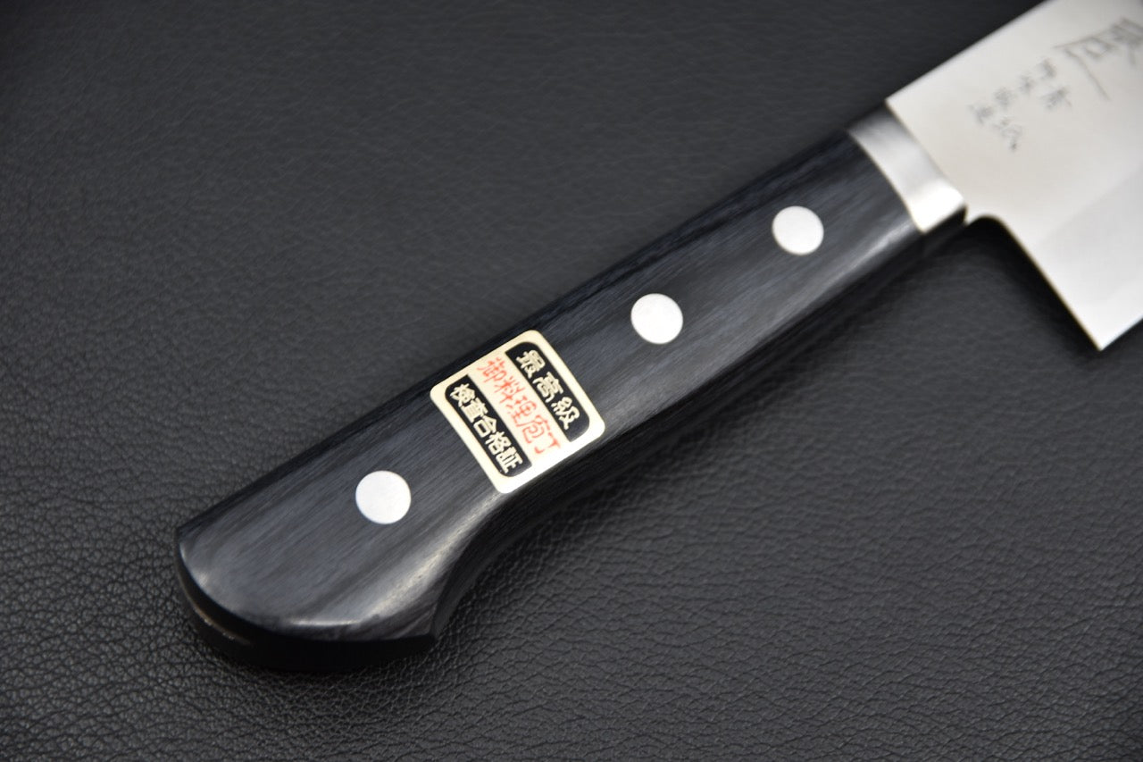 Détail du tranchant et de la finition de la lame du couteau japonais Aogami #2 — Stay Sharp Montréal.