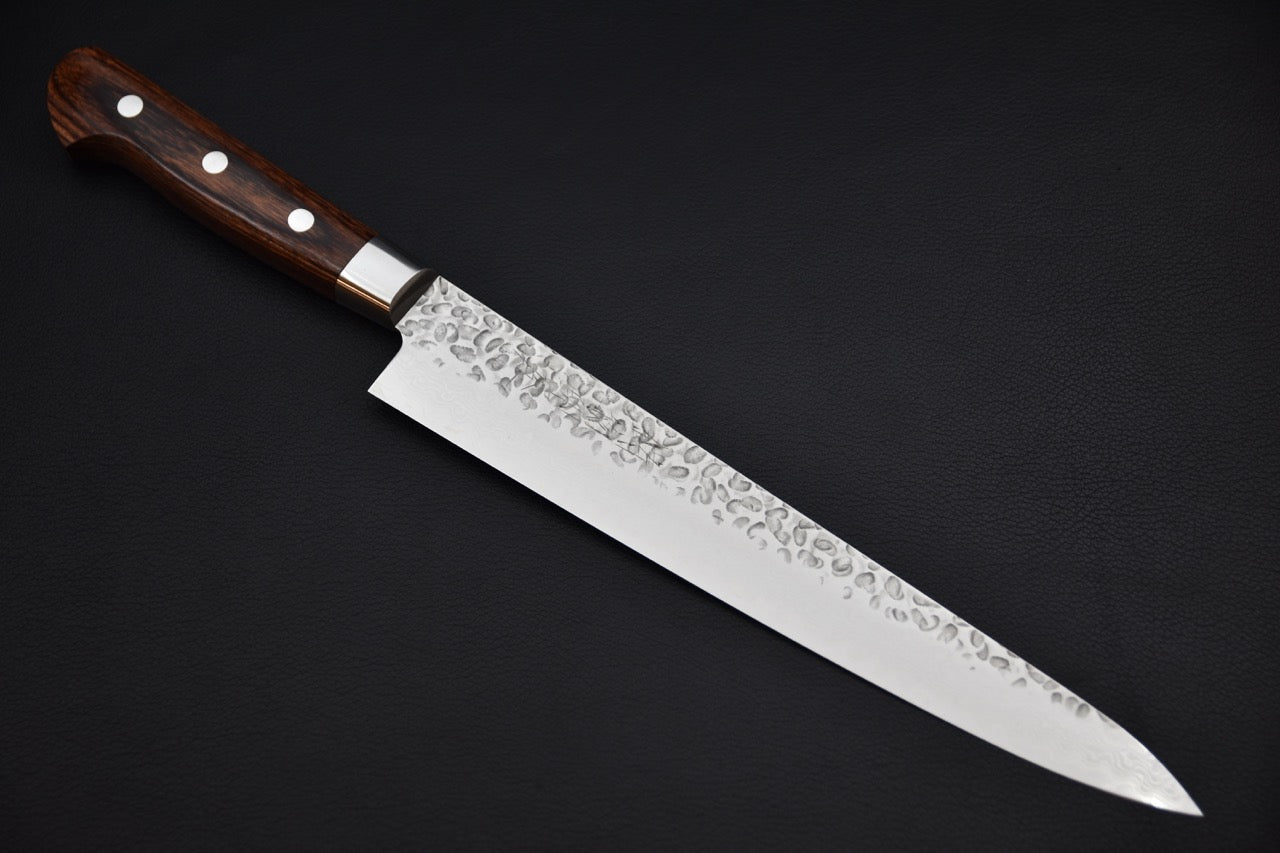 Hitohira Imojiya ST Tsuchime Damascus Sujihiki 240mm Imitation Acajou