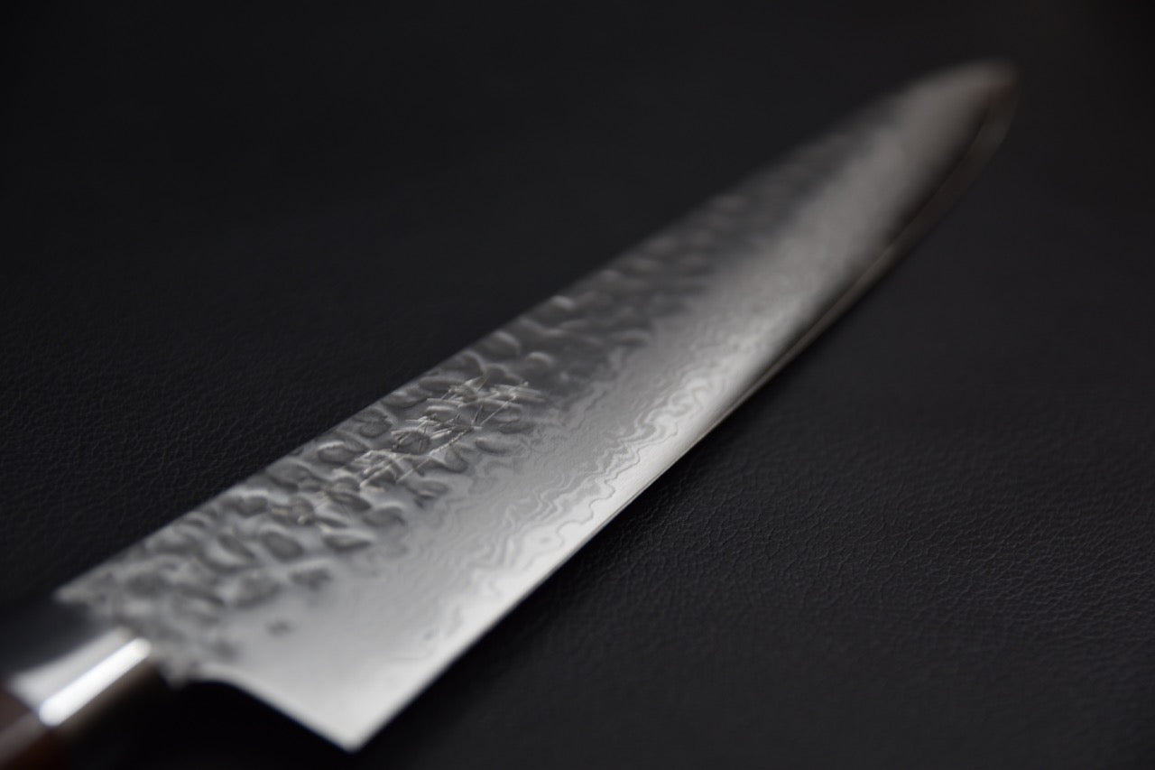Hitohira Imojiya ST Tsuchime Damascus Sujihiki 240mm Imitation Acajou