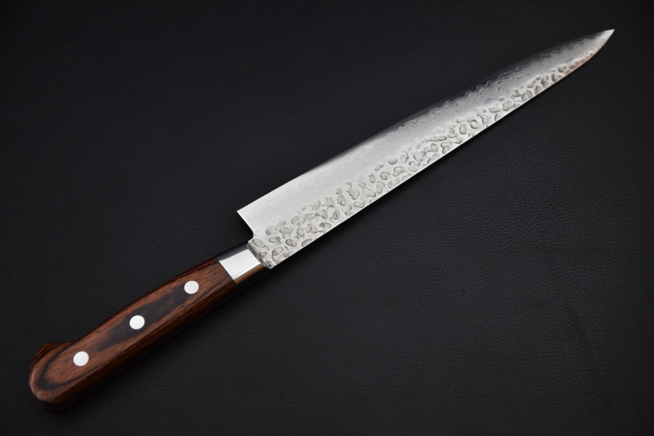Hitohira Imojiya ST Tsuchime Damascus Sujihiki 240mm Imitation Acajou