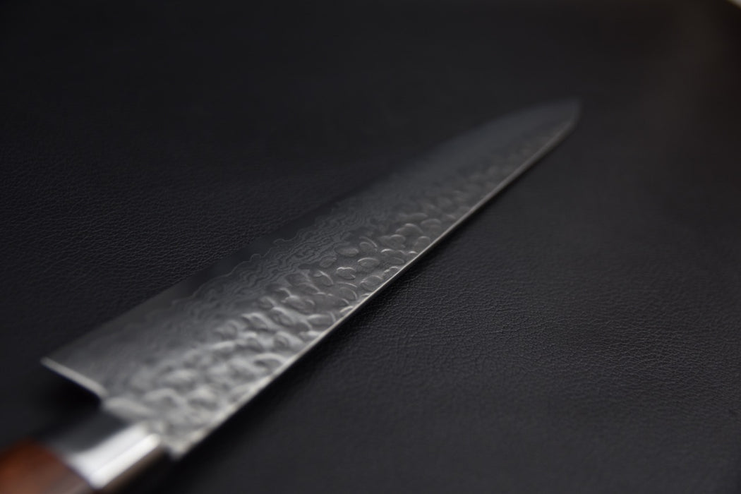 Hitohira Imojiya ST Tsuchime Damascus Sujihiki 240mm Imitation Mahogany 