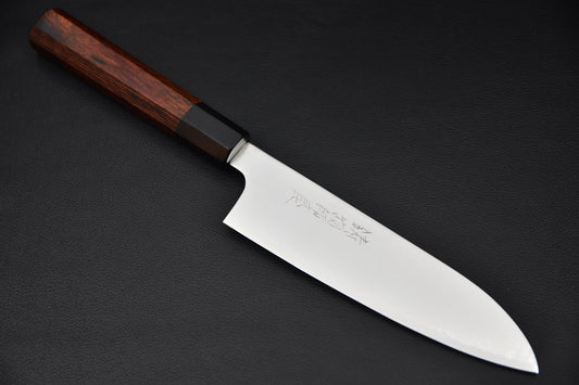 Couteau japonais Santoku 180mm Hitohira Imojiya TH Damascus – vue complète