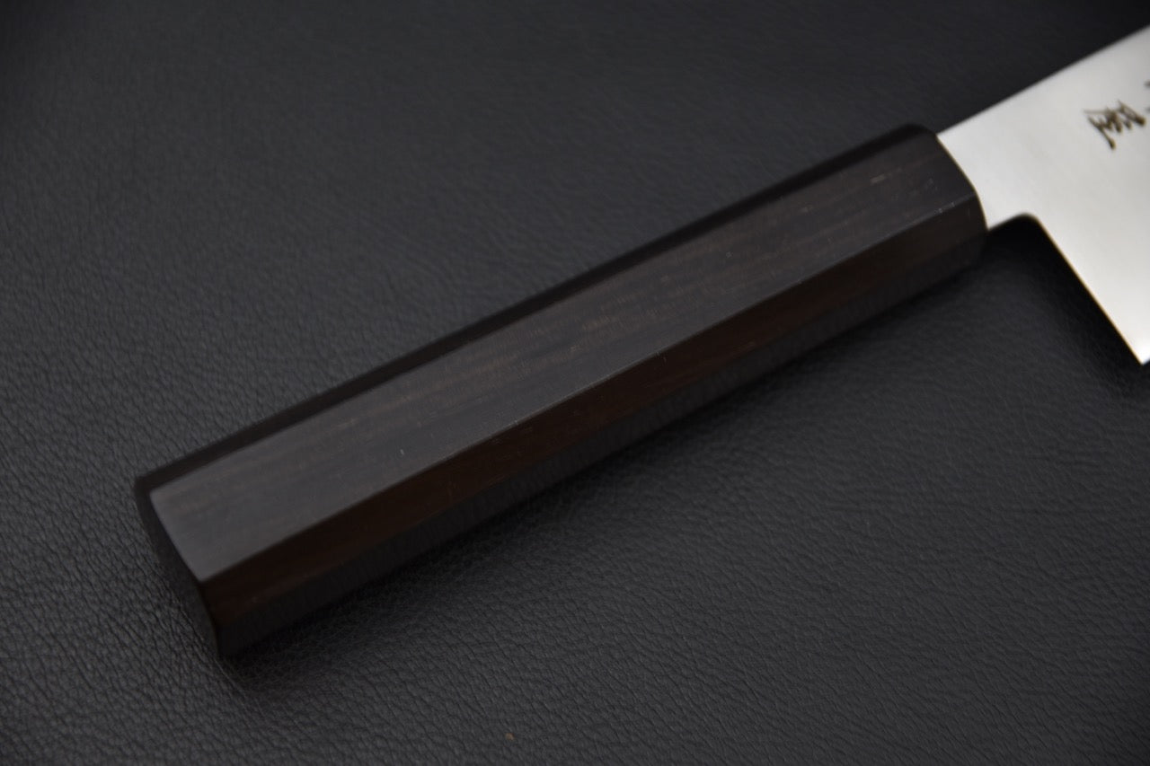 Manche octogonal en ébène du couteau japonais Hitohira Imojiya TH Stainless Bunka 180 mm