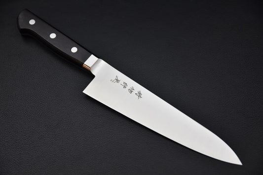 Vue complète du couteau japonais gyuto 180mm Hitohira Imojiya TH Stainless manche pakka