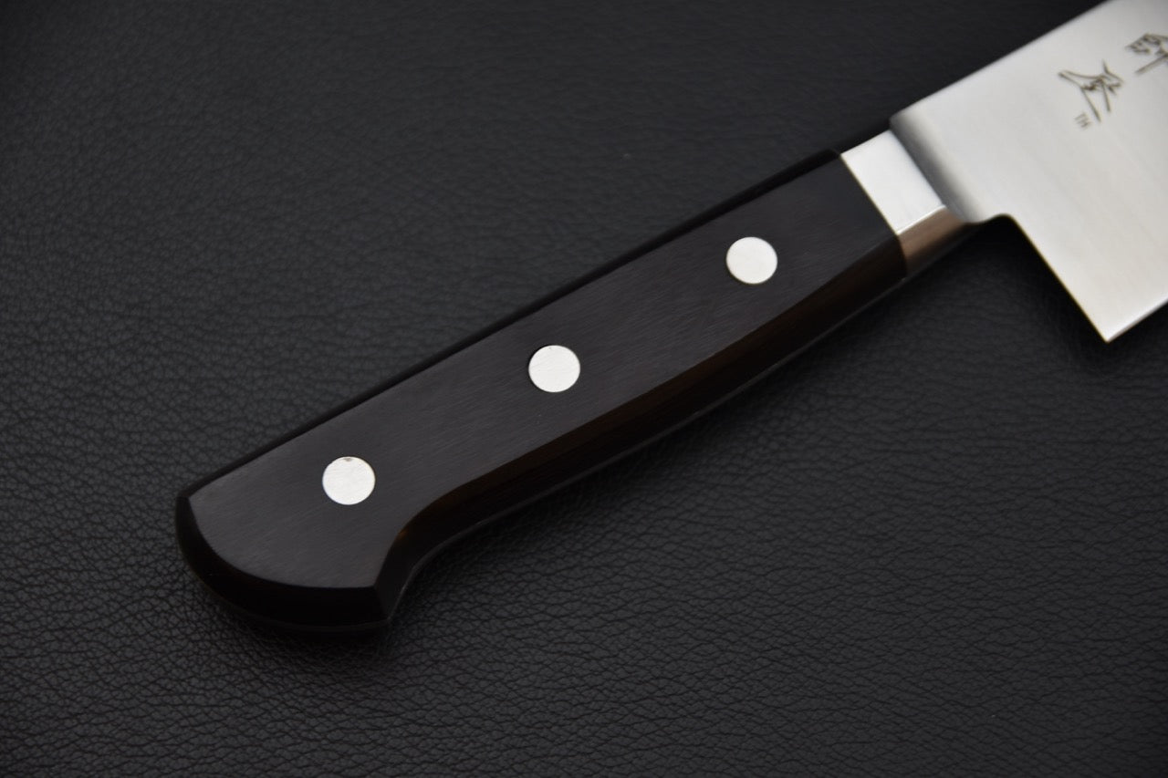 Détail de la jonction manche lame du couteau japonais gyuto Hitohira Imojiya TH Stainless 180mm