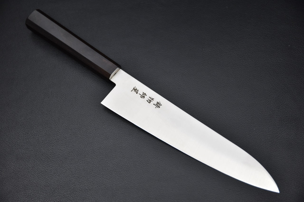 Couteau japonais gyuto 210mm Hitohira Imojiya TH Stainless avec manche en ébène — vue complète