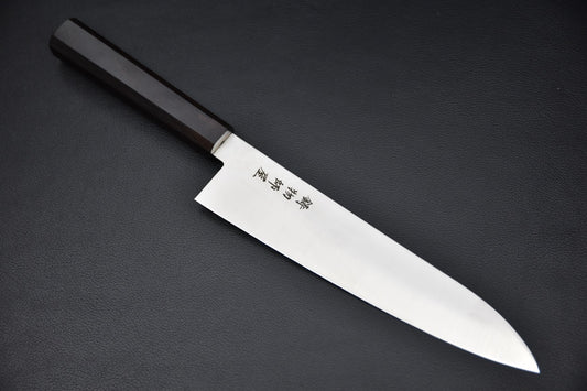 Couteau japonais gyuto 210mm Hitohira Imojiya TH Stainless avec manche en ébène — vue complète