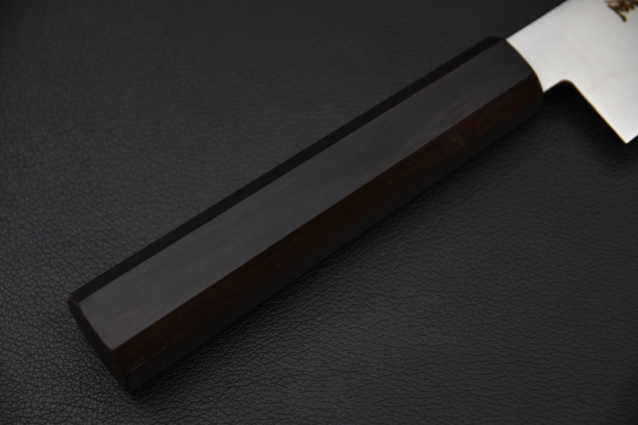 Manche octogonal en ébène du couteau japonais Hitohira Imojiya TH Stainless Sujihiki 270 mm