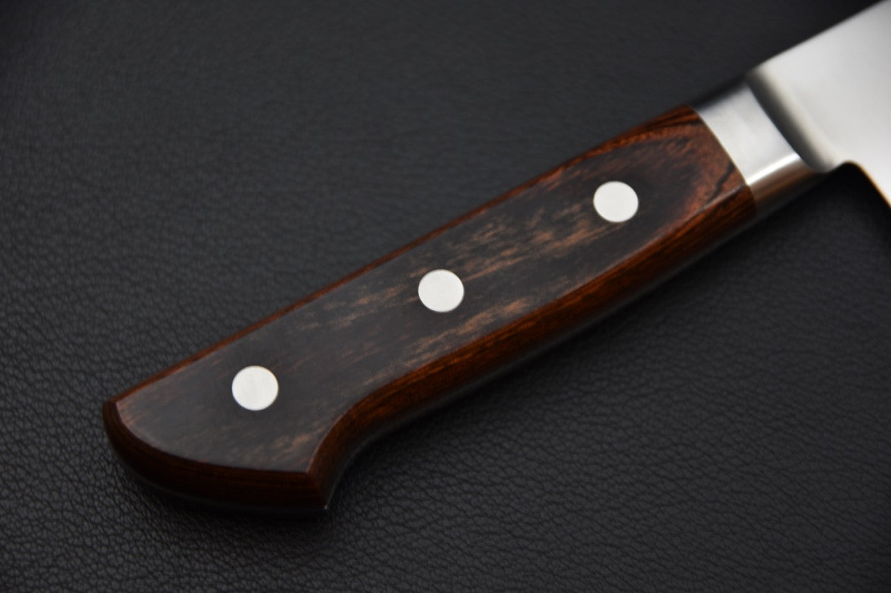 couteau japonais trancheur long, biseau délicat, manche imitation acajou confort