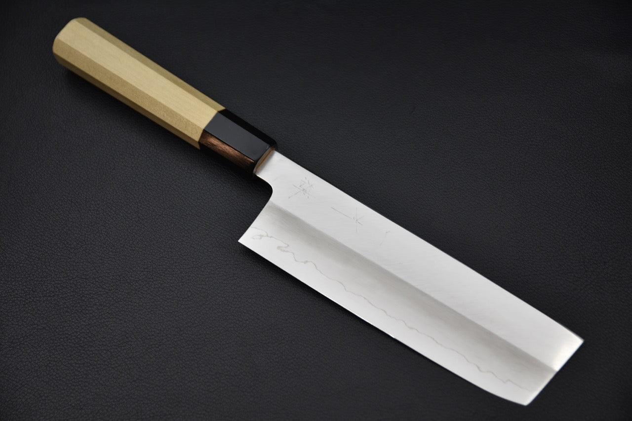 couteau japonais nakiri lame droite Ginsan, tranchant net, manche bois de Ho octogonal