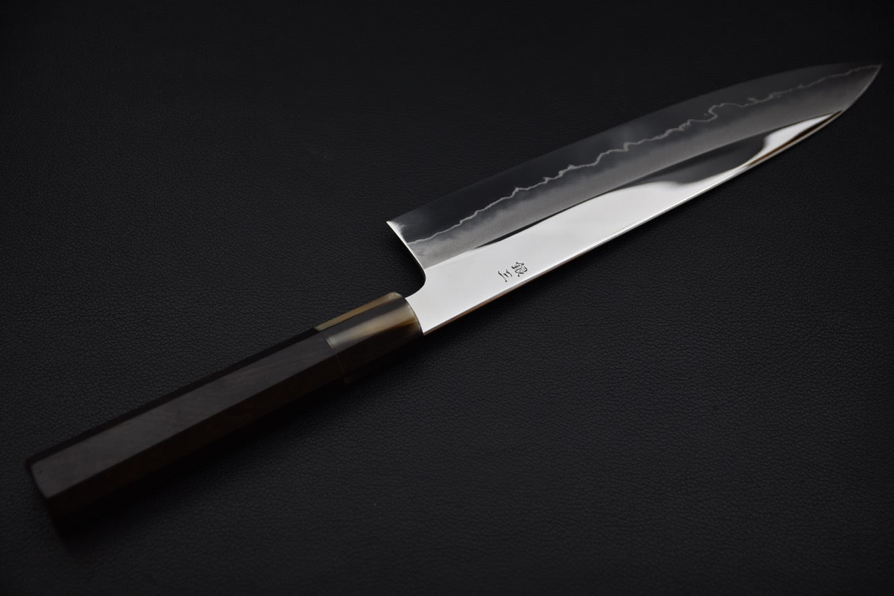 Hitohira Kikuchiyo Rou Ginsan Gyuto Poli Miroir 240mm Ébène