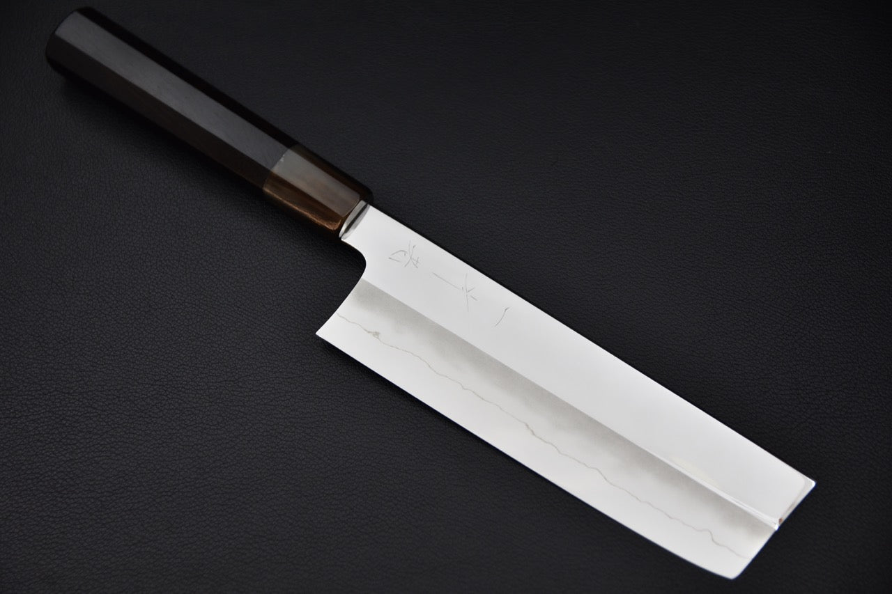 Hitohira Kikuchiyo Rou Silver #3 Mirror Polished Nakiri 165mm avec manche en ébène