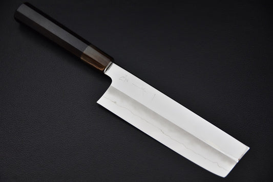 Hitohira Kikuchiyo Rou Silver #3 Mirror Polished Nakiri 165mm avec manche en ébène