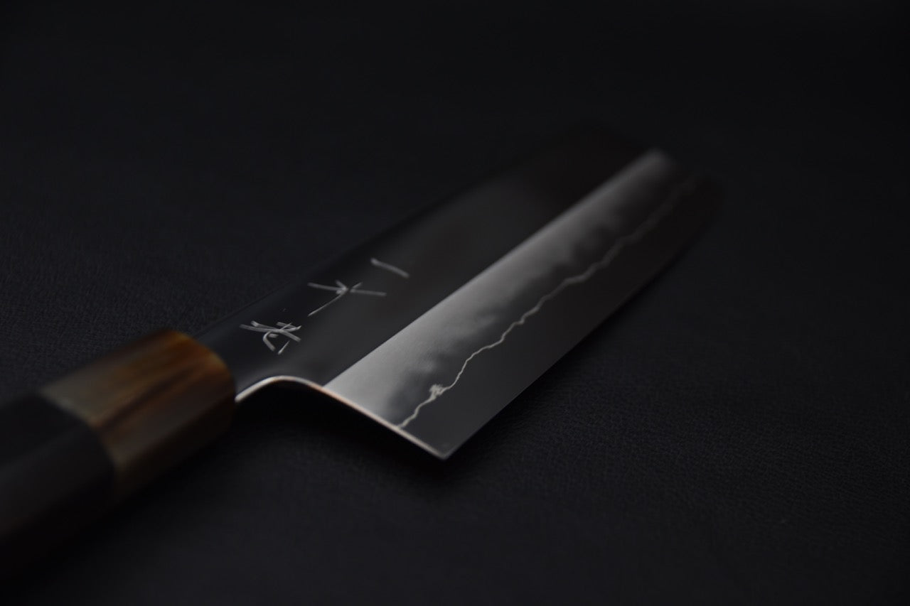 Couteau japonais Nakiri Hitohira Kikuchiyo Rou Silver #3 poli miroir, manche wa en ébène