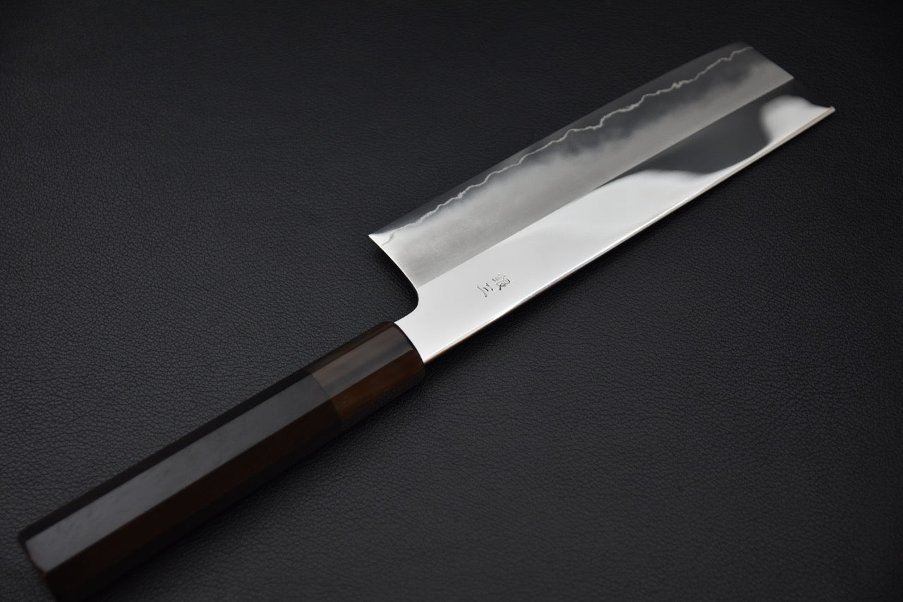 Couteau à légumes traditionnel japonais Hitohira Nakiri 165mm poli miroir, manche ébène