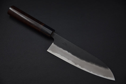 couteau japonais Hitohira MS Kurouchi Aogami #2 Santoku 165 mm manche bois de rose