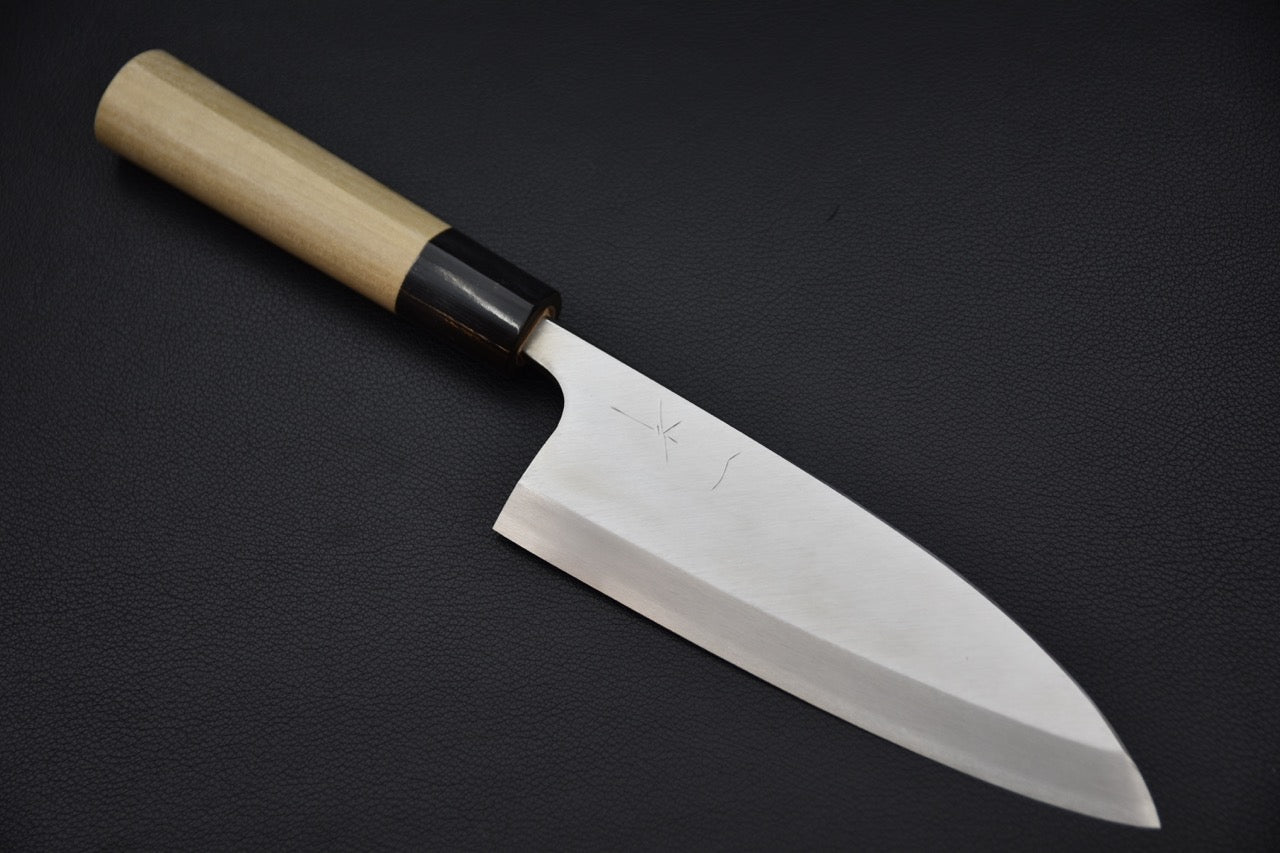 Couteau japonais Deba 165mm Hitohira Manzo vue complète sur fond noir