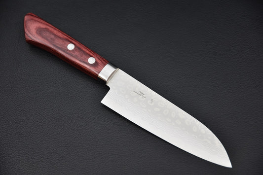Couteau japonais santoku 130mm Hitohira NM V10 damas, vue complète — Stay Sharp Montréal