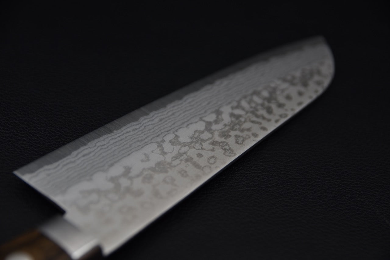Hitohira NM V10 Damascus Santoku 170mm Pakka