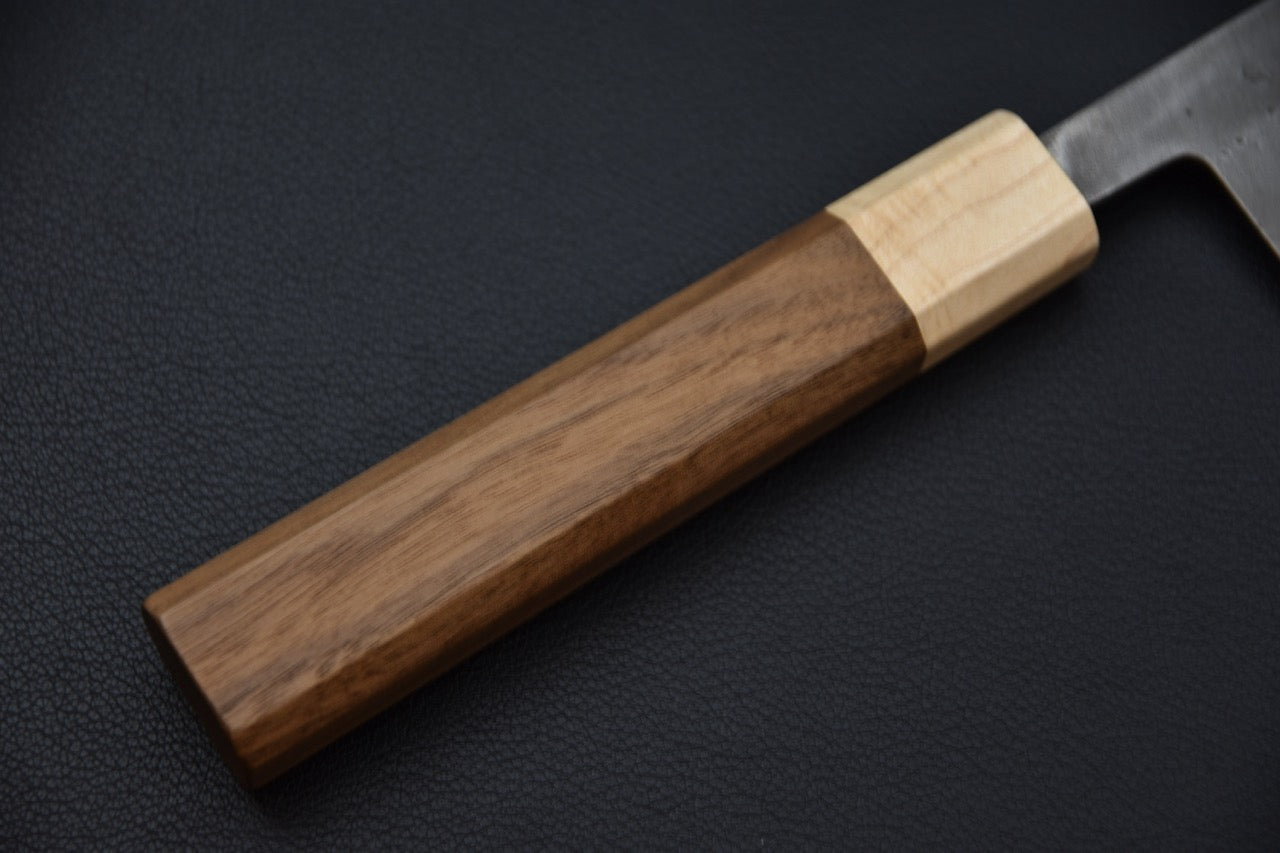 Manche octogonal en noyer et érable du couteau japonais Hitohira TD Aogami #2 Gyuto.