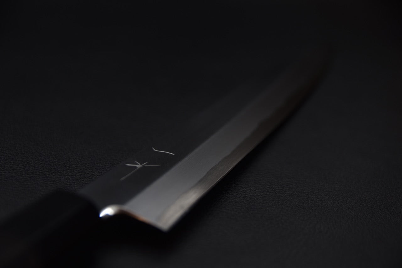 couteau japonais yanagiba lame Blue #1 finition satinée manche ébène

