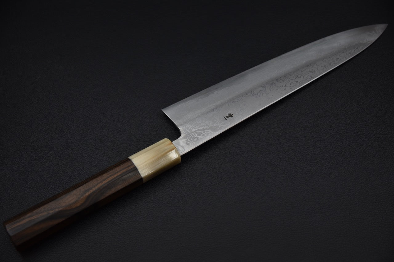 Hitohira Tanaka Kyuzo Aogami #1 Damascus Gyuto 240mm Ébène de Macassar Taihei